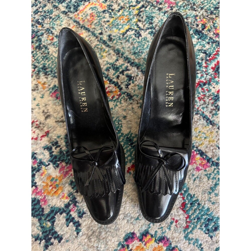 Lauren Ralph Lauren Black Leather Tassel Heels Women's Size 6B *Read